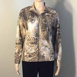BIRCH HILL WET-LOOK ANIMAL-PRT STRETCHY ZIP JACKET
